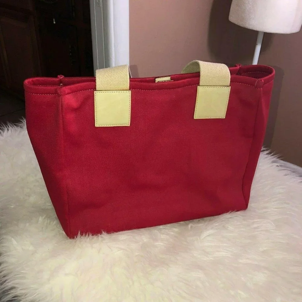 BURBERRY Red Canvas Ivory Handles Satchel Handbag - Picture 5 of 12